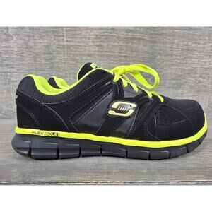 Skechers Flex Sole Work Alloy Toe Black Neon Safety Sneakers Size 10 Men Wide